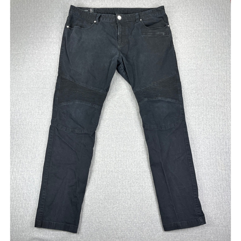 Armani Exchange Biker Pants Mens 38(37x32 Black Slim Fit Moto Ribbed Paneled